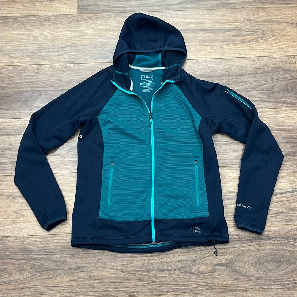 LL Bean Polartec Zip Up Hoodie in Blue/Teal Size Large